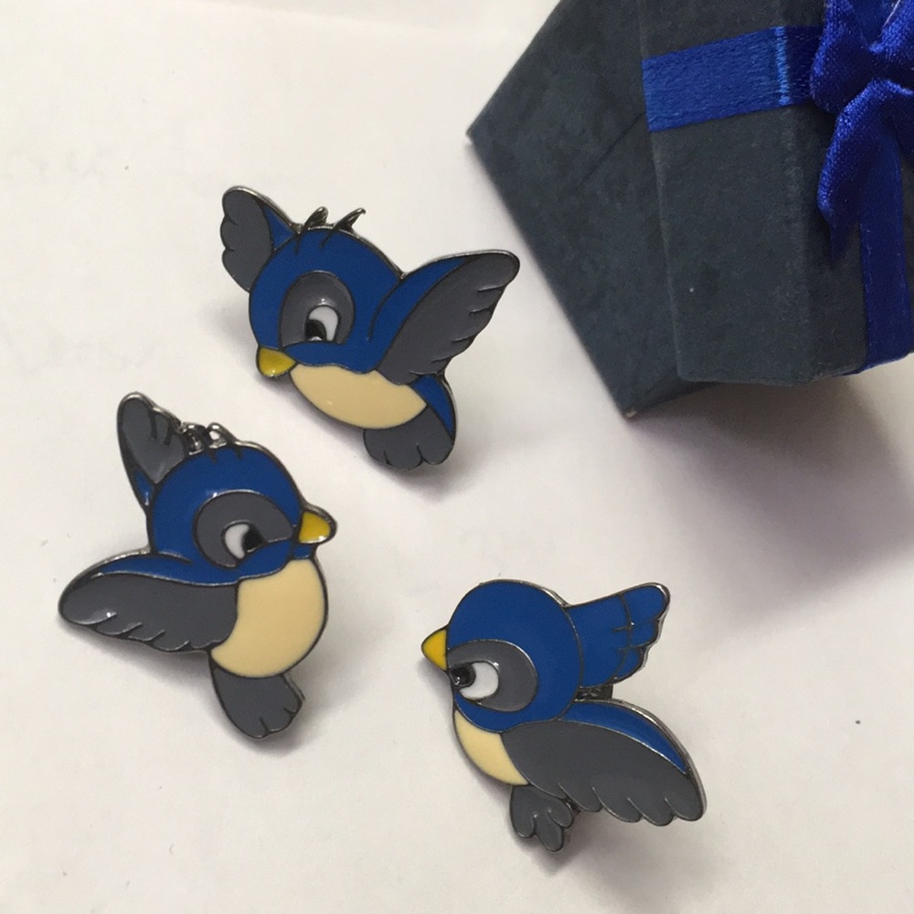 3 pin set - enamel Bluebirds of happiness NIB